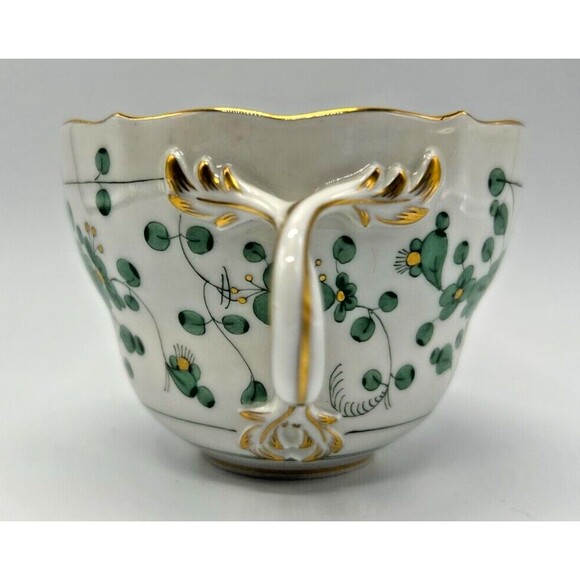 VINTAGE Meissen Indian Painting Green- Flat Cup & Saucer Set - Flowers Gold Trim - Picture 7 of 11